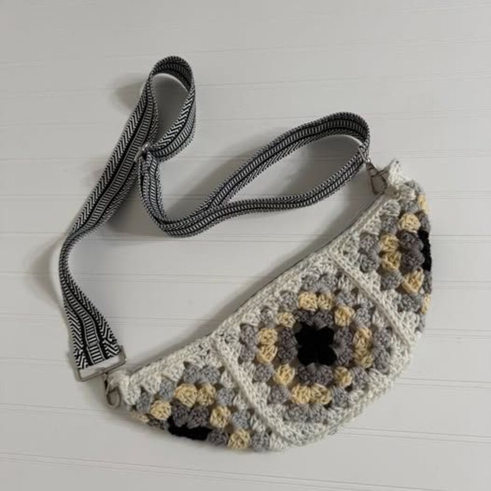 Handmade Crochet Granny Square Crossbody Bag with Adjustable Strap